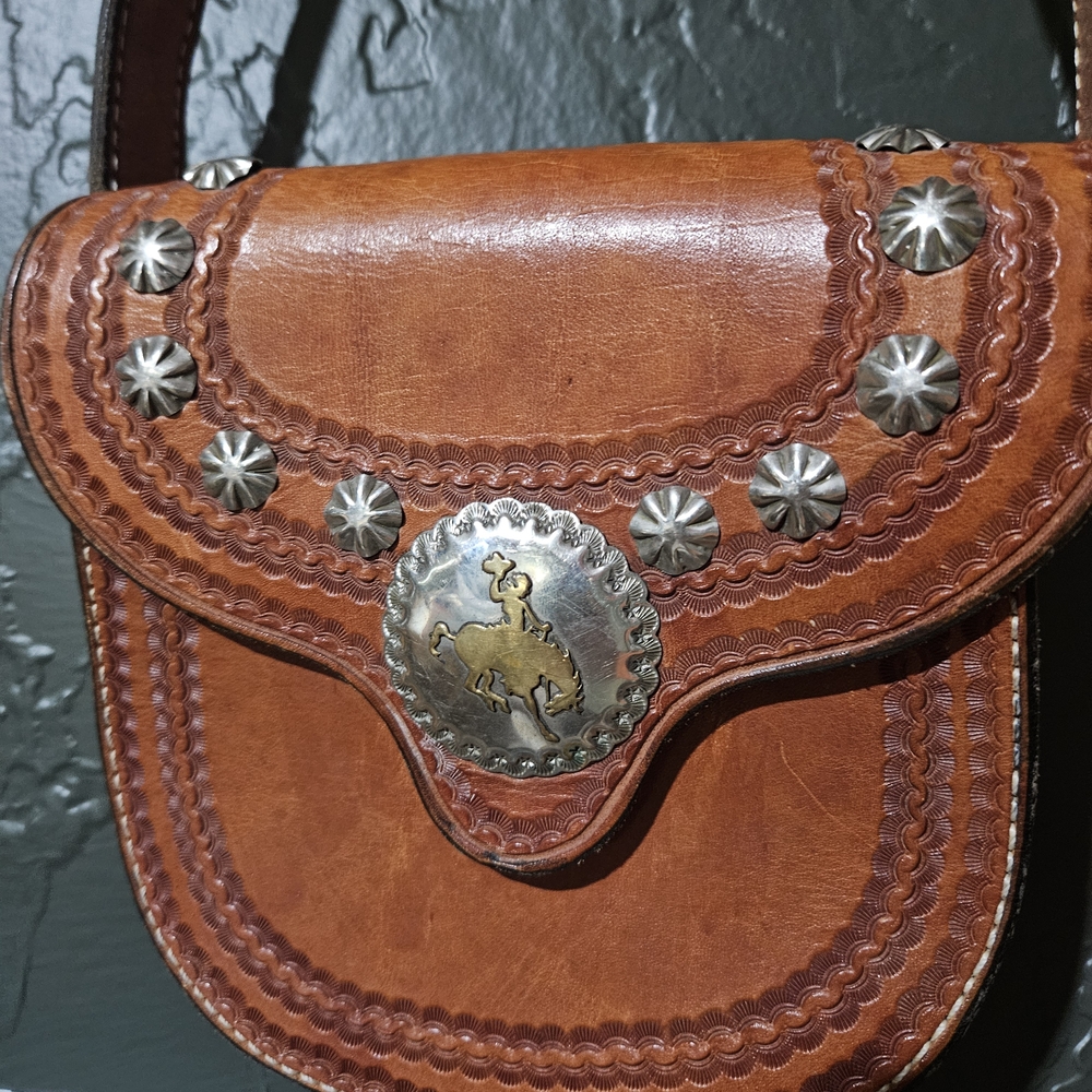 Western Brown Leather Shoulder Bag with Silver Accents
